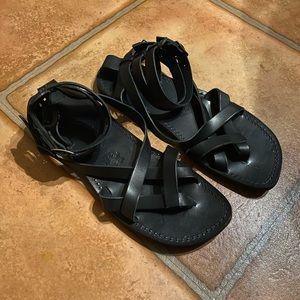 Artigiani Del Cuoio Mens Black Gladiator Sandals - Genuine Leather - UK 44/US 11